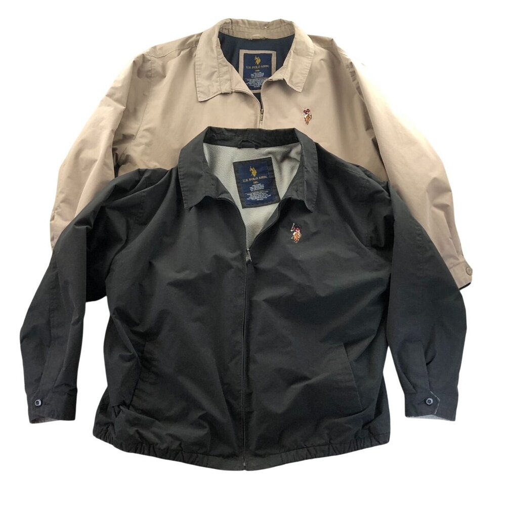 Lot of Two U.S. Polo Assn. Men's 2XL Reversible Jackets Beige & Black Full Zip